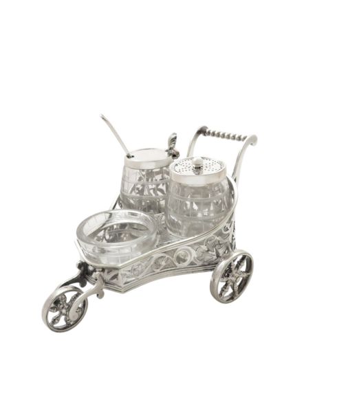 ANTIQUE VICTORIAN SILVER PLATED 'CARRIAGE' CRUET SET C1870 - ADDITIONAL PHOTO 2