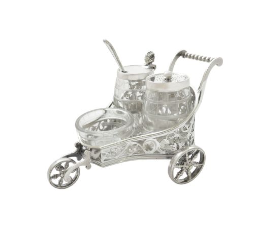 ANTIQUE VICTORIAN SILVER PLATED 'CARRIAGE' CRUET SET C1870 - ADDITIONAL PHOTO 7