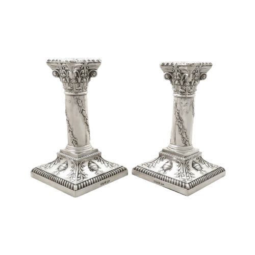 Pair of Antique Victorian Sterling Silver 6" Candlesticks 1897