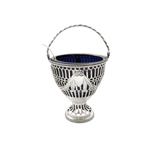 Antique Georgian Sterling Silver Sugar Basket with Sifter Spoon 1774
