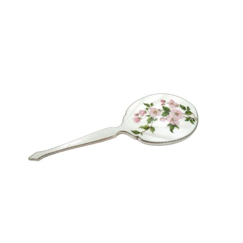 Vintage Sterling Silver & Hand Painted Floral Enamel Hand Mirror