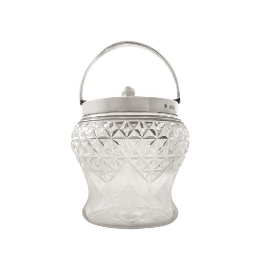 Antique Edwardian Sterling Silver & Cut Glass Biscuit Jar / Caddy 1907