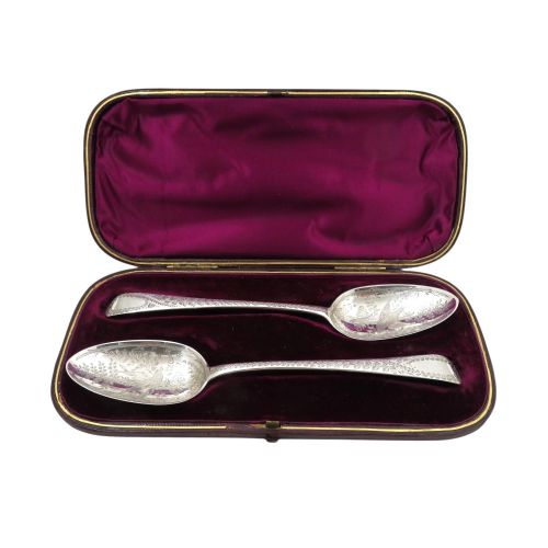 Pair of Antique Georgian Sterling Silver 'Bird' Serving Spoons 1796 / 1806