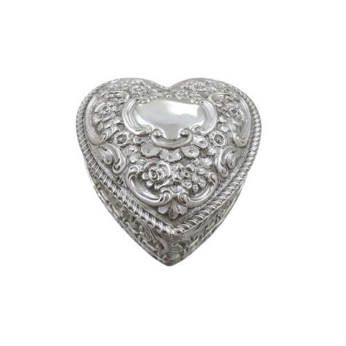 Antique Victorian Sterling Silver Heart Shape Trinket Box 1900