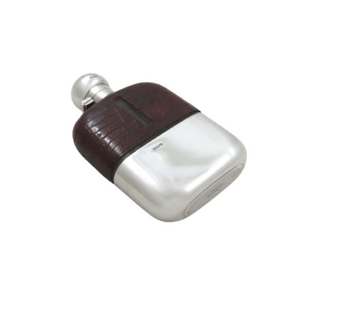 ANTIQUE STERLING SILVER CROCODILE LEATHER 5 HIP FLASK 1929 - ADDITIONAL PHOTO 5