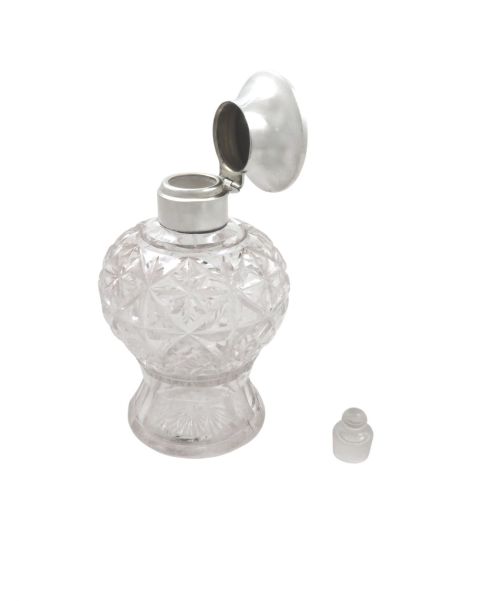 ANTIQUE STERLING SILVER BLUE ENAMEL CUT GLASS SCENT PERFUME BOTTLE 1930 - ADDITIONAL PHOTO 4
