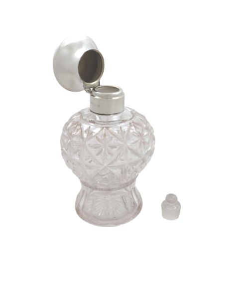 ANTIQUE STERLING SILVER BLUE ENAMEL CUT GLASS SCENT PERFUME BOTTLE 1930 - ADDITIONAL PHOTO 6