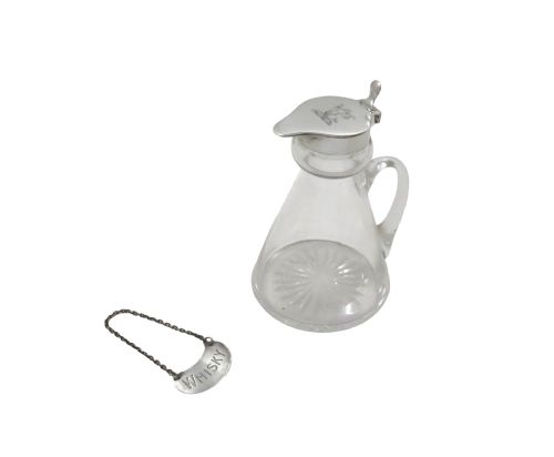 ANTIQUE STERLING SILVER GLASS WHISKY NOGGIN JUG 1935 - ADDITIONAL PHOTO 1