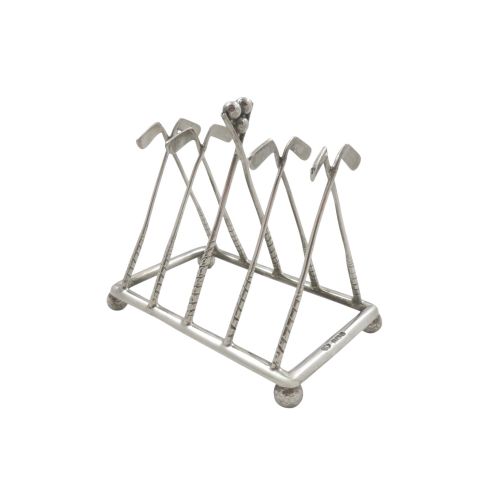 Antique Edwardian Sterling Silver 'Golf' Toast Rack 1908