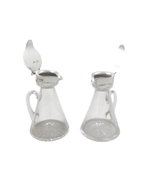 PAIR OF ANTIQUE STERLING SILVER GLASS WHISKY JUGS NOGGINS 1924 - ADDITIONAL PHOTO 2