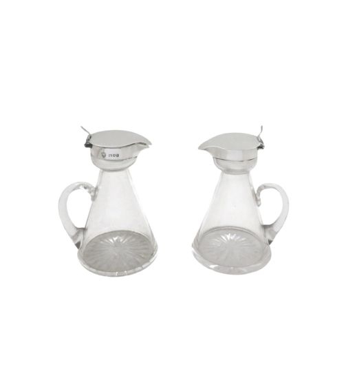 PAIR OF ANTIQUE STERLING SILVER GLASS WHISKY JUGS NOGGINS 1924 - ADDITIONAL PHOTO 3