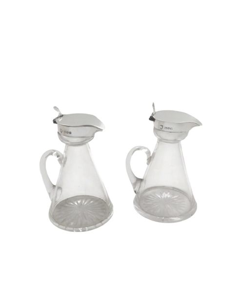 PAIR OF ANTIQUE STERLING SILVER GLASS WHISKY JUGS NOGGINS 1924 - ADDITIONAL PHOTO 4