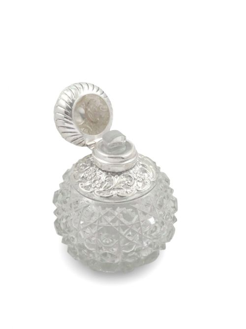 ANTIQUE EDWARDIAN STERLING SILVER CUT GLASS SCENT PERFUME BOTTLE 1901 - ADDITIONAL PHOTO 5