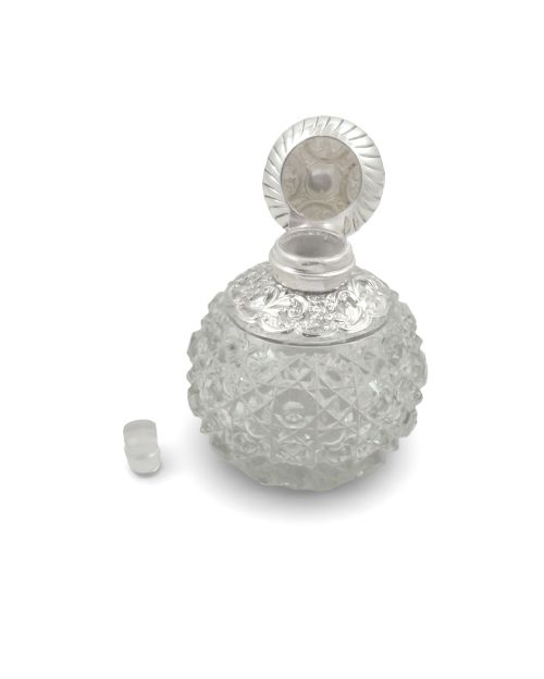 ANTIQUE EDWARDIAN STERLING SILVER CUT GLASS SCENT PERFUME BOTTLE 1901 - ADDITIONAL PHOTO 6