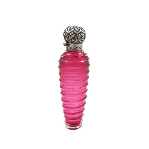 Antique Victorian Silver & Cranberry Glass Scent / Perfume Bottle 1899