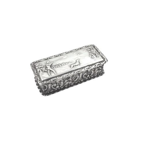 Antique Edwardian Sterling Silver Trinket Box 'Hunting Scene' 1902