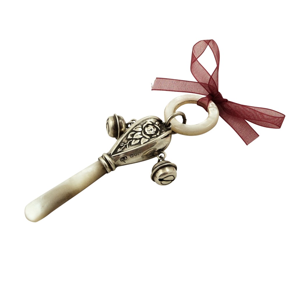 Antique Sterling Silver 'Flower' Baby Rattle 1924