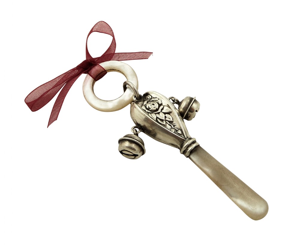 Antique Sterling Silver 'Flower' Baby Rattle 1924 View V