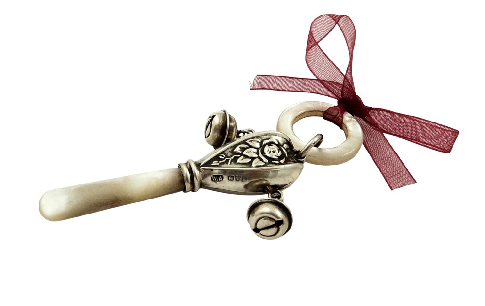 Antique Sterling Silver 'Flower' Baby Rattle 1924 View VII