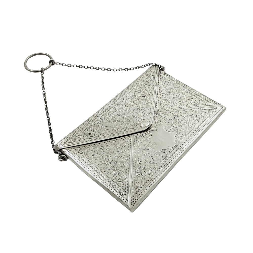 Antique Sterling Silver Envelope Card Case with Pill Box Section 1913