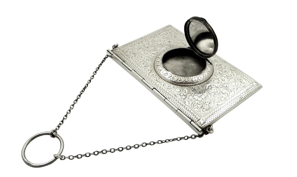 Antique Sterling Silver Envelope Card Case with Pill Box Section 1913 View III