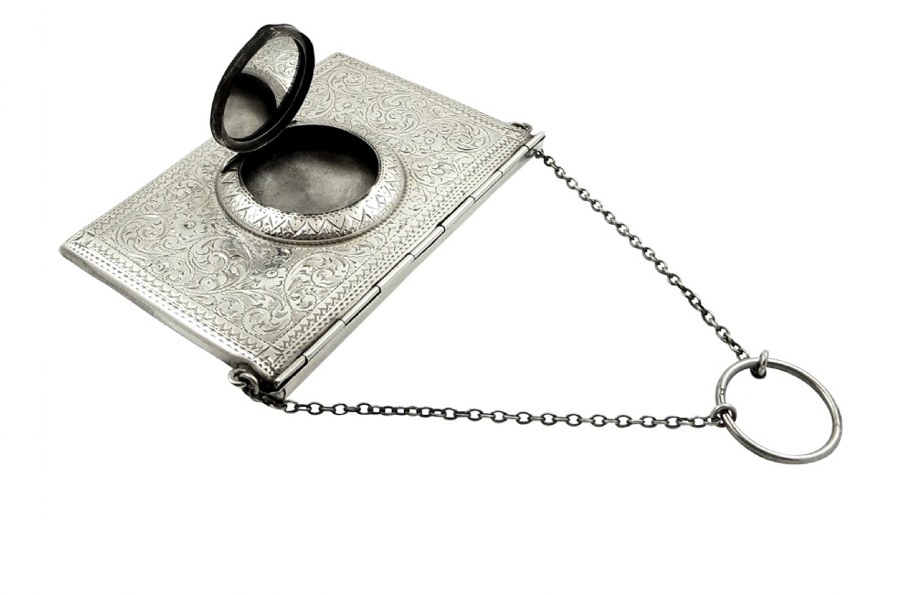Antique Sterling Silver Envelope Card Case with Pill Box Section 1913 View VI