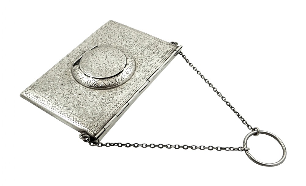 Antique Sterling Silver Envelope Card Case with Pill Box Section 1913 View VII