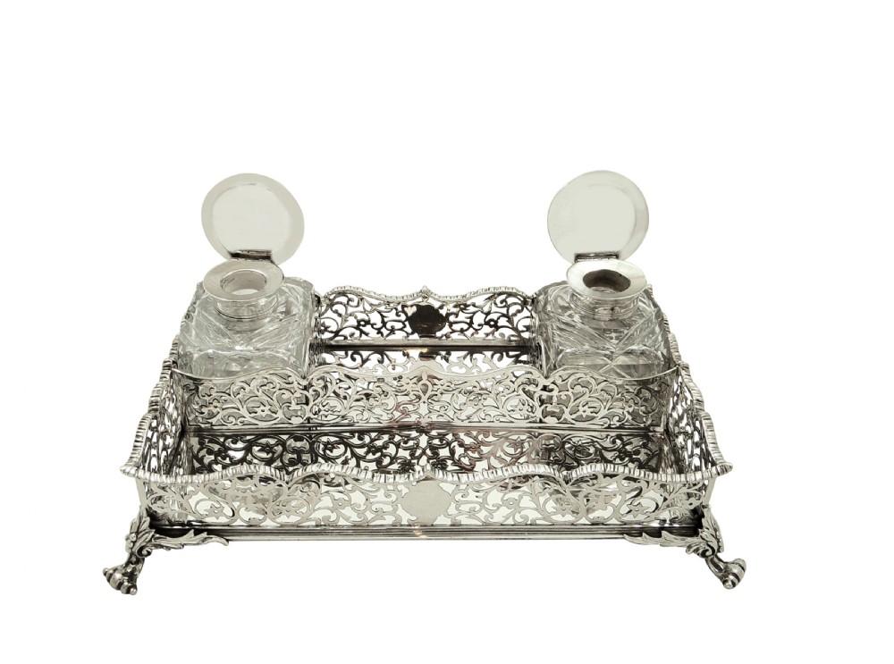 Antique Early Victorian Sterling Silver Double Inkstand 1848 View IX