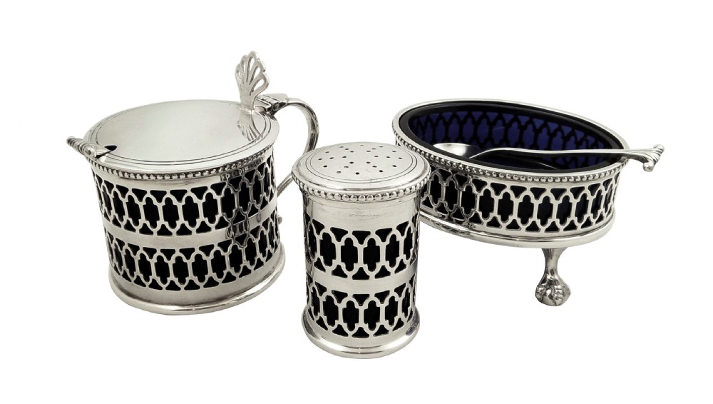 Vintage Sterling Silver 3 Piece Cruet Set View XI