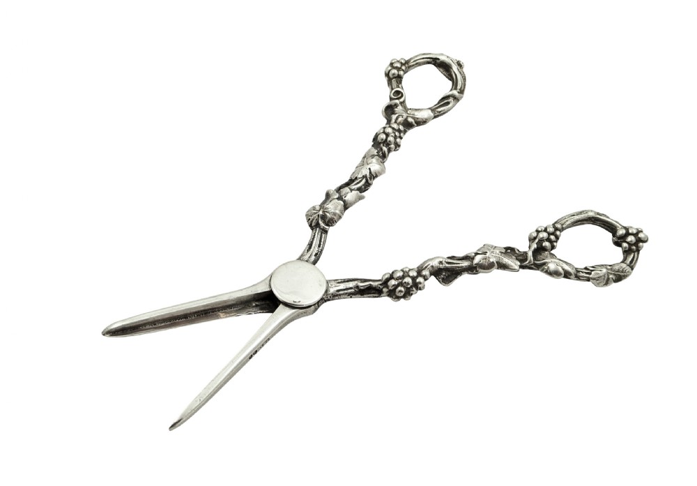 Pair of Antique Victorian Sterling Silver Grape Shears / Scissors 1889 View V