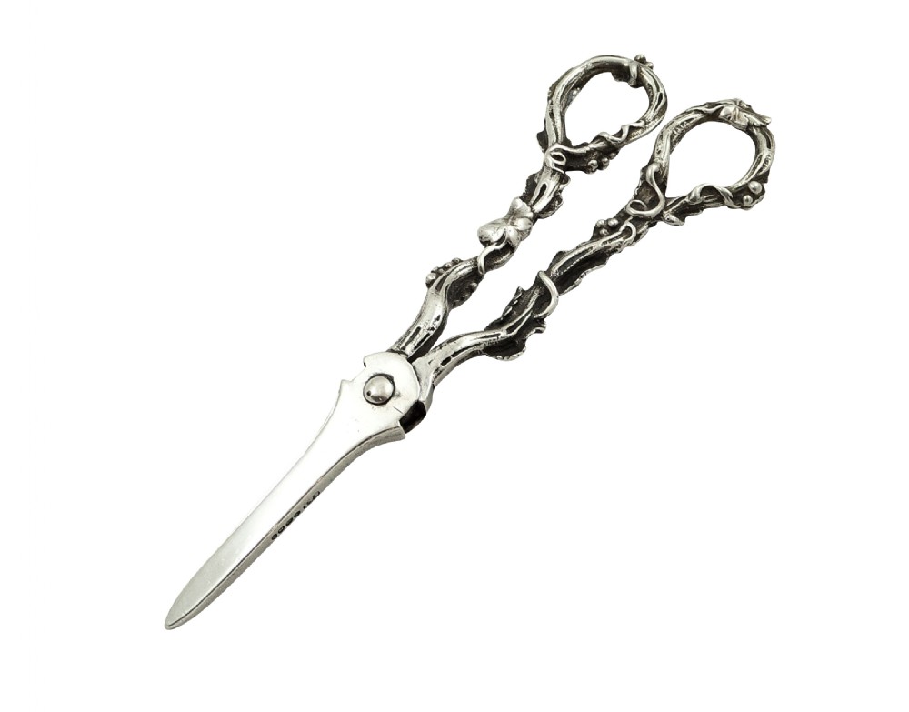 Pair of Antique Victorian Sterling Silver Grape Shears / Scissors 1889 View VIII