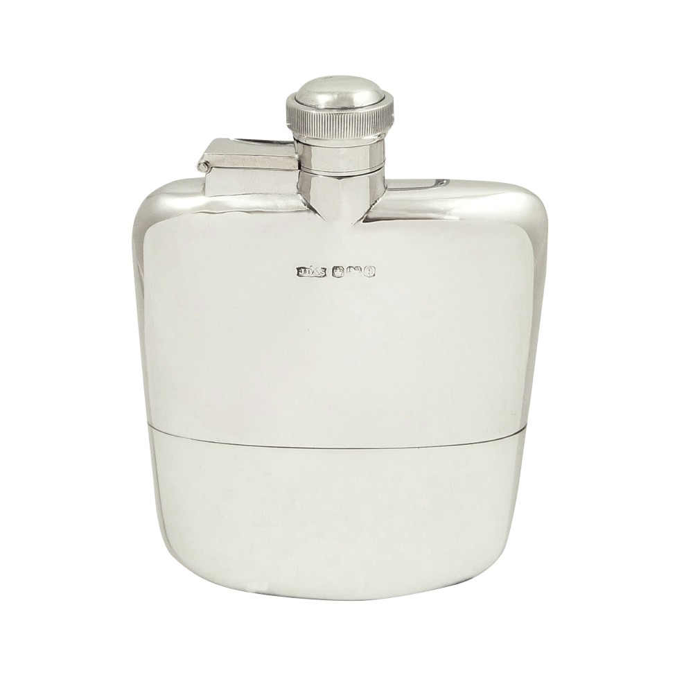 Antique Sterling Silver Hip Flask with  Cup 1918
