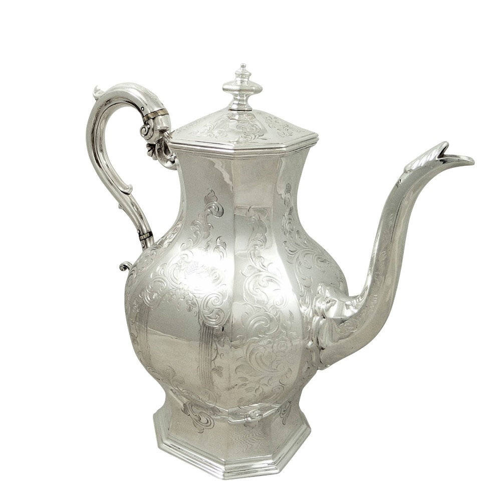 Antique Early Victorian Sterling Silver 3 Pint Coffee Pot 1841
