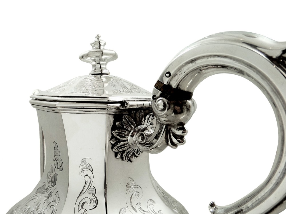 Antique Early Victorian Sterling Silver 3 Pint Coffee Pot 1841 View V