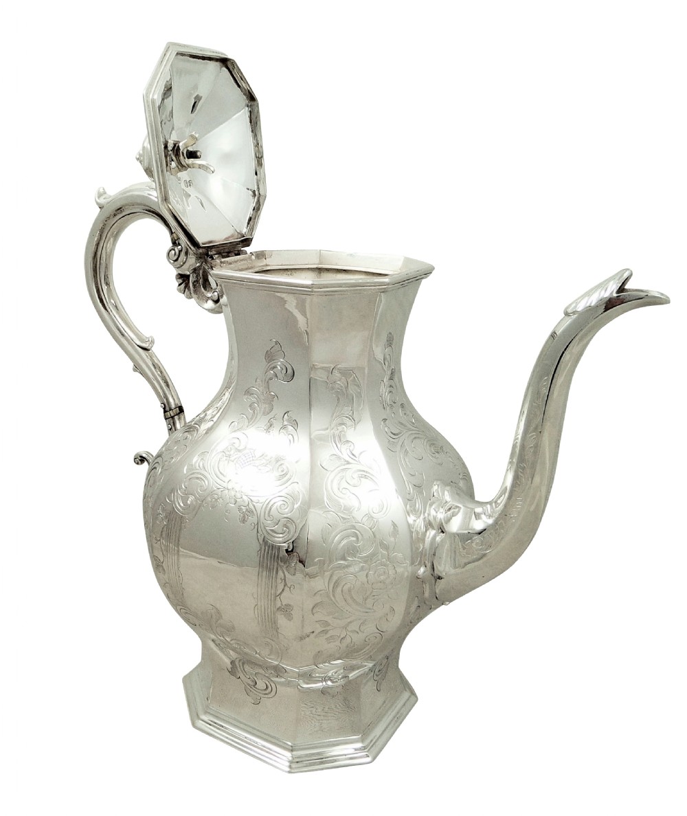 Antique Early Victorian Sterling Silver 3 Pint Coffee Pot 1841 View VI