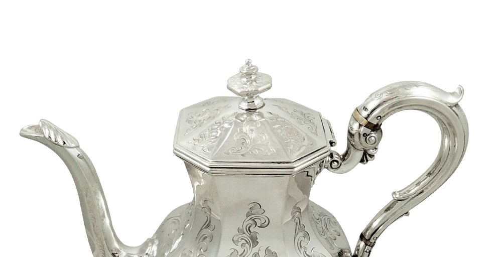 Antique Early Victorian Sterling Silver 3 Pint Coffee Pot 1841 View VIII