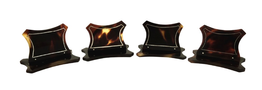 Set of 4 Antique Tortoiseshell with Silver Inlay Menu Holders in Presentation Case c1930 View II