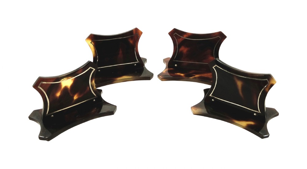 Set of 4 Antique Tortoiseshell with Silver Inlay Menu Holders in Presentation Case c1930 View IV