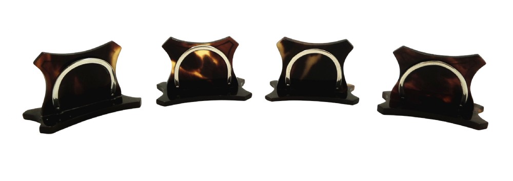 Set of 4 Antique Tortoiseshell with Silver Inlay Menu Holders in Presentation Case c1930 View VIII