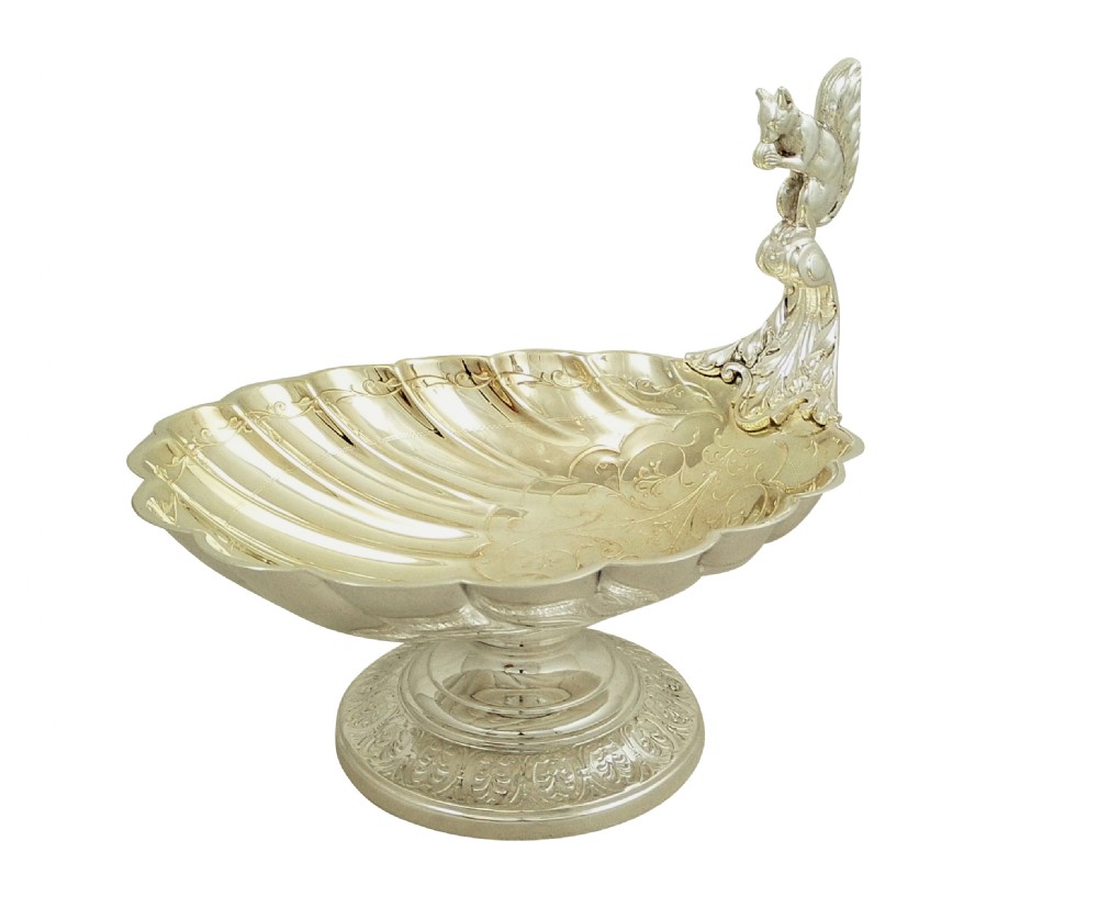 Antique Silver Plated Squirrel Nut Dish / Bowl c1900 View V