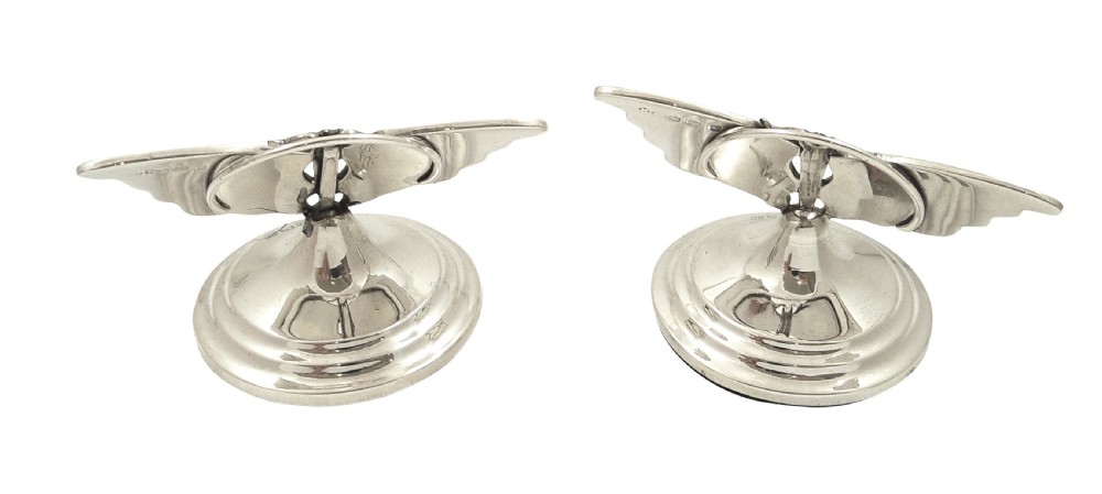 Pair of Antique Sterling Silver & Mother of Pearl Butterfly Menu Holders 1911 View V