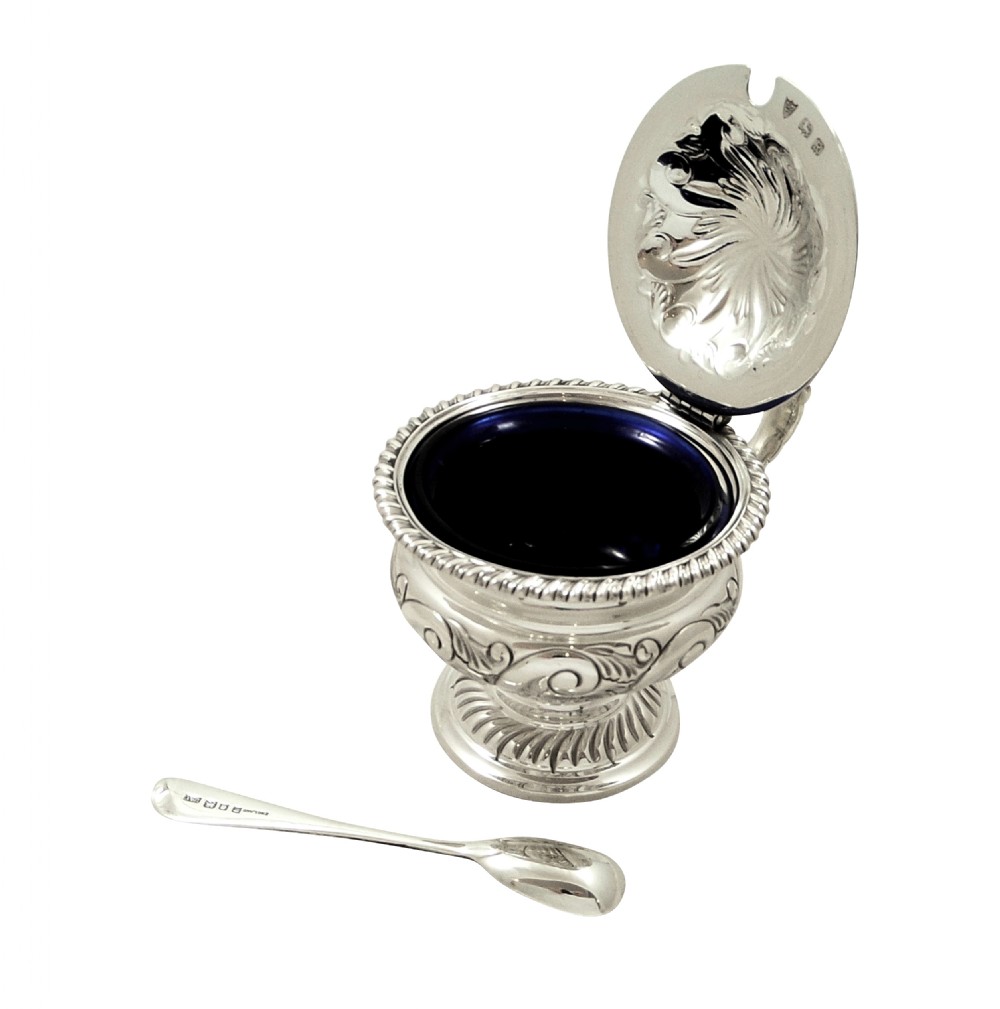 Antique Sterling Silver Mustard Pot with Spoon View VII