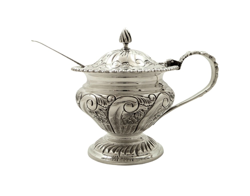 Antique Sterling Silver Mustard Pot with Spoon View IX