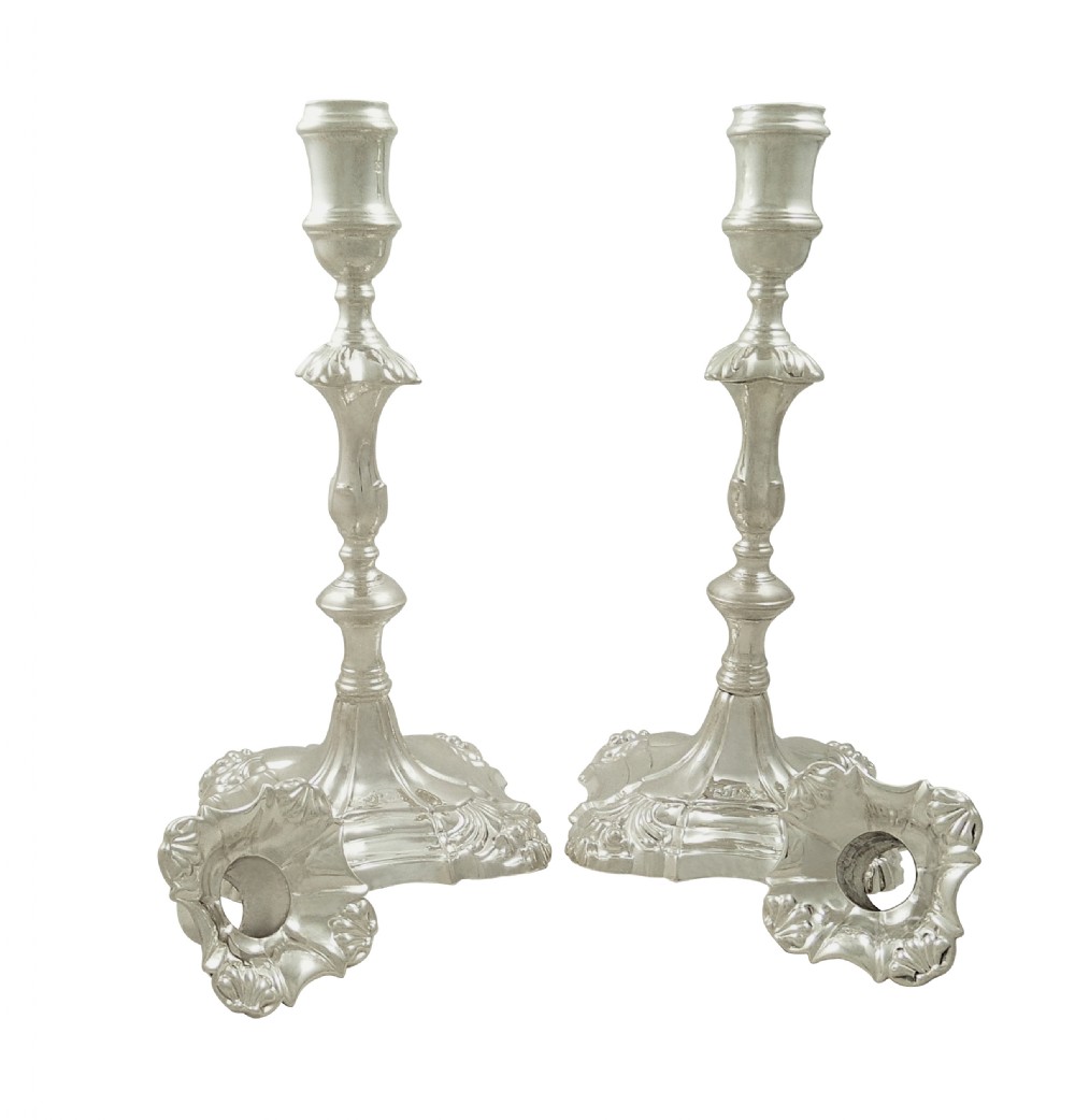 Pair of Antique Georgian Cast Sterling Silver Candlesticks 1756 View IX