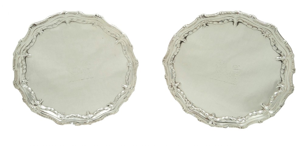 Pair of Antique Georgian Sterling Silver Card Trays - Lion Crest - 1773 View XI