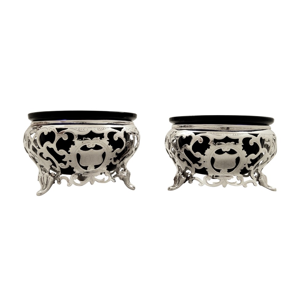 Pair of Antique Victorian Sterling Silver Salts 1889
