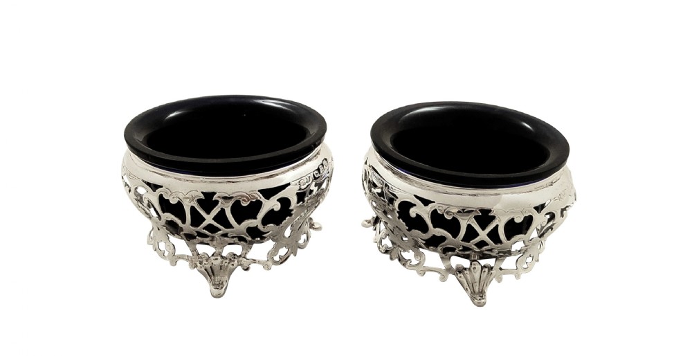 Pair of Antique Victorian Sterling Silver Salts 1889 View V