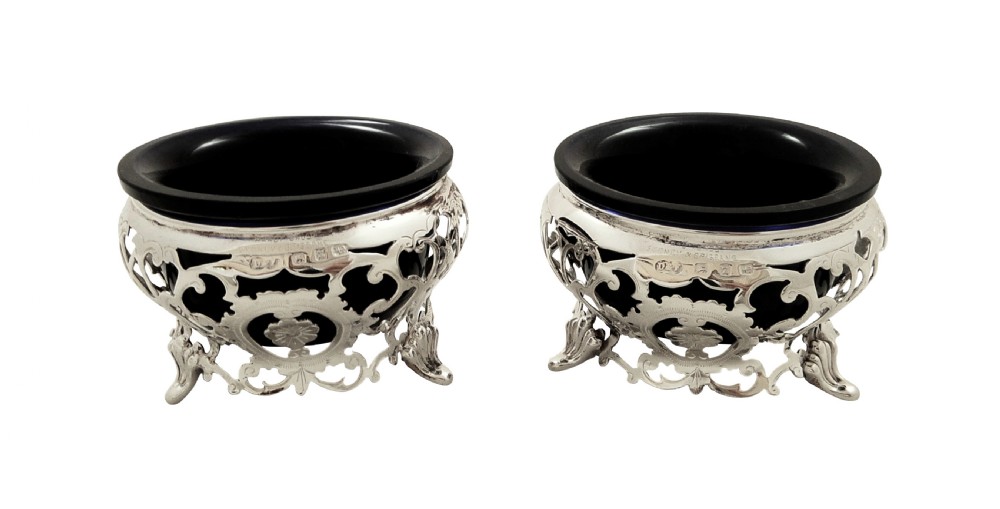 Pair of Antique Victorian Sterling Silver Salts 1889 View VII