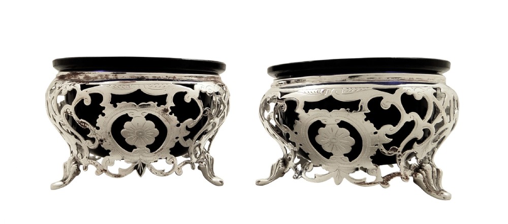 Pair of Antique Victorian Sterling Silver Salts 1889 View X