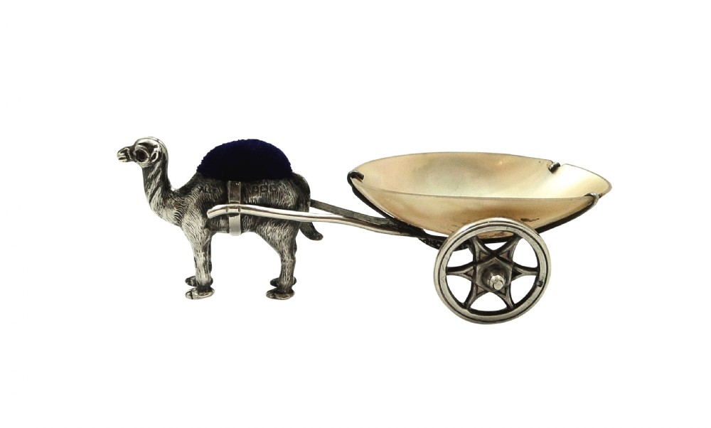Antique Edwardian Sterling Silver Camel with Cart Pin Cushion 1909 View IV